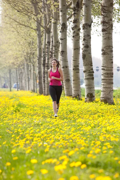 Femme Brune Sportive Plein Air Course Jogging — Photo