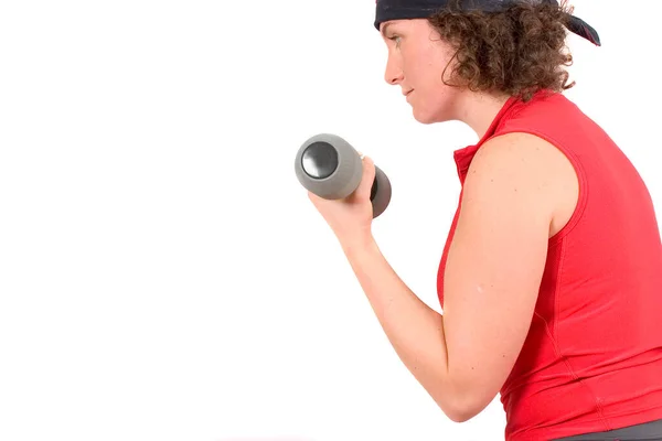 Attraktiv Ung Kvinna Gör Biceps Lockar — Stockfoto