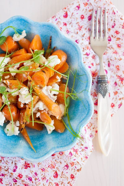 Baby Carrots Salad Blue Bowl Plate — Stock Photo, Image