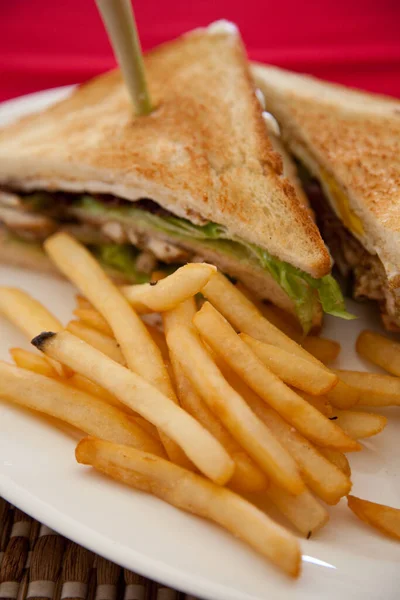 Snabbmat Smörgås Och Pommes Frites — Stockfoto