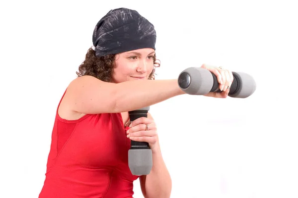Mulher Atraente Fazendo Exercícios Com Pesos — Fotografia de Stock
