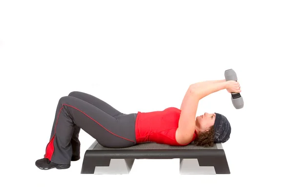 Pretty Woman Doing Triceps Curls While Lying Step — Stock Photo, Image