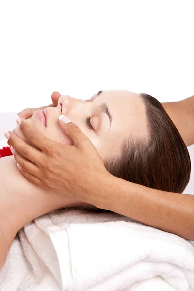 Beautiful Woman Beauty Salon Getting Facial Massage Hands — Stock Photo, Image