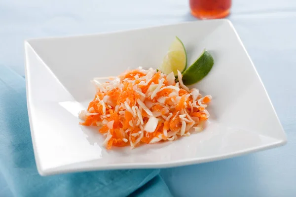 Delicious Carrot Salad Cabbage Lime Chili Spring Onions — Stock Photo, Image