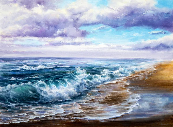 キャンバス上の海や海の波を示す元の油絵 近代的な印象主義 モダニズム マリネ — ストック写真