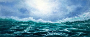 Original oil painting showing waves in  ocean or sea on canvas. Modern Impressionism, modernism,marinis clipart