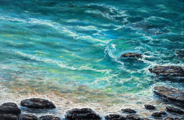 Original oil painting showing waves in  ocean or sea on canvas. Modern Impressionism, modernism,marinis