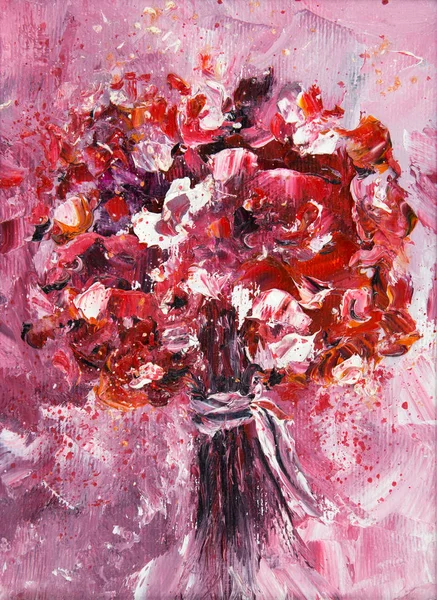 Peinture Huile Originale Montrant Bouquet Fleurs Fraîches Sur Toile Impressionnisme — Photo