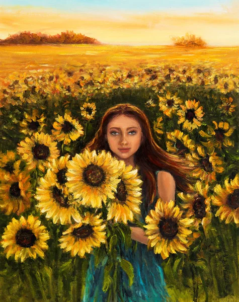 Wanita dan bunga matahari Stok Gambar