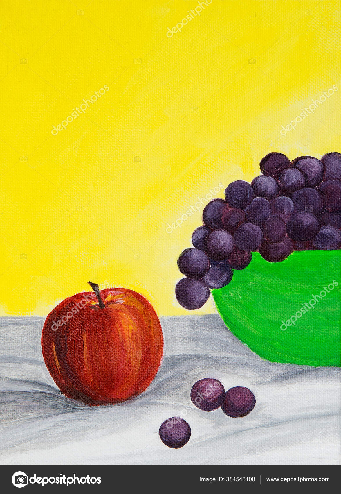 Pintura Naturaleza Muerta Acrílica Original Manzana Uvas Sobre Lienzo  Ilustración de stock #384546108 de ©borojoint, image size:1175x1700