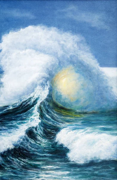 Pintura Óleo Original Que Muestra Olas Océano Mar Sobre Lienzo —  Fotos de Stock