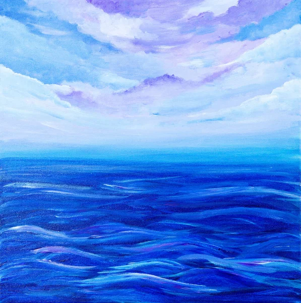 Pintura Acrílica Original Mostrando Ondas Oceano Mar Sobre Tela Impressionismo — Fotografia de Stock