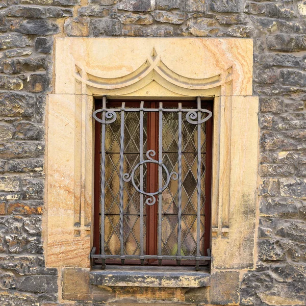 Fenêtre Avec Treillis Ancien Bâtiment Vieux Pragua 2018 — Photo