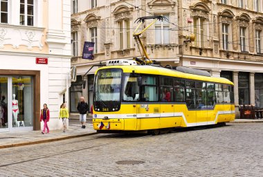Pilsen, Çek Cumhuriyeti 1 Mayıs 2018: tramvay şehrin sokaklarında.