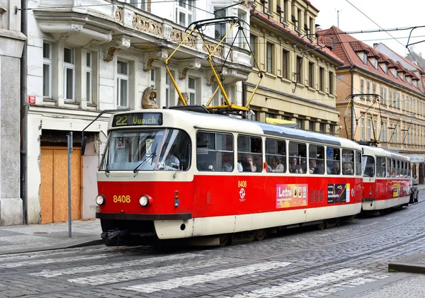 Praha Česká Republika Května 2018 Staré Tramvaje Ulicích Města — Stock fotografie