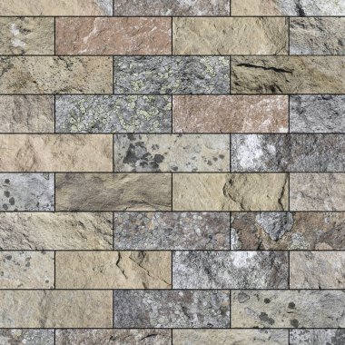 Liken yüzeyi ile dekoratif taştan bir duvar parçası.