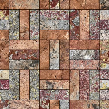 Bir taş doku şeklinde bir desenli seramik karo döşeme parçası.