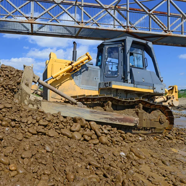 Excavadora Realiza Obras Marea Del Pequeño Río Montaña — Foto de Stock