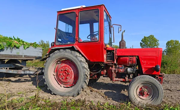 Tractor Rojo Campo — Foto de Stock