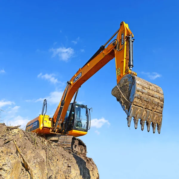 Grävmaskiner Som Arbetar Byggarbetsplats — Stockfoto