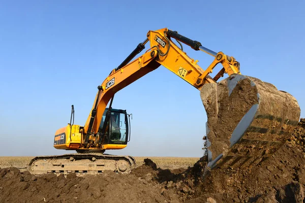 Escavadeira Trabalhando Canteiro Obras — Fotografia de Stock