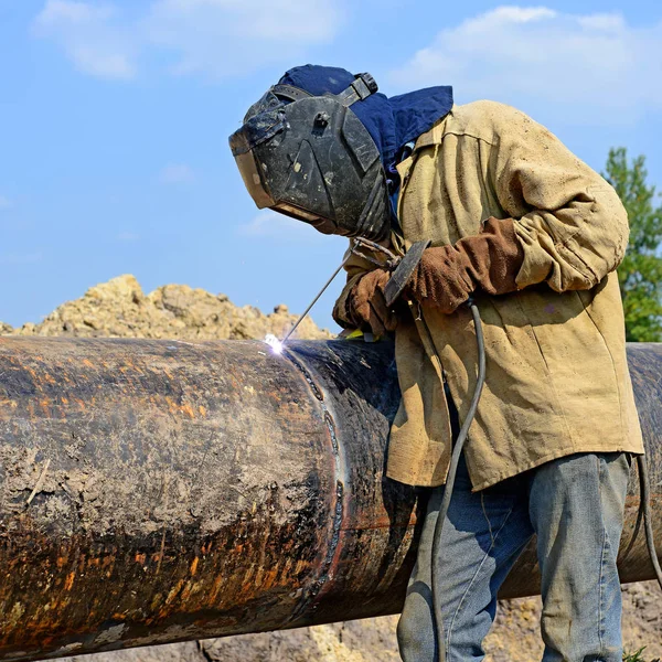 Soudeur Sur Les Réparations Pipeline — Photo