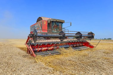 combine harvester working at wheat field, harvesting in the countryside