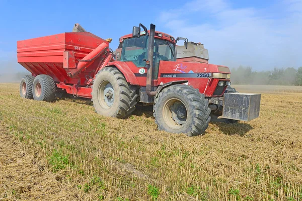 Kalush Ukraine July Modern Tractor Tank Transporting Grain Field Town — Photo