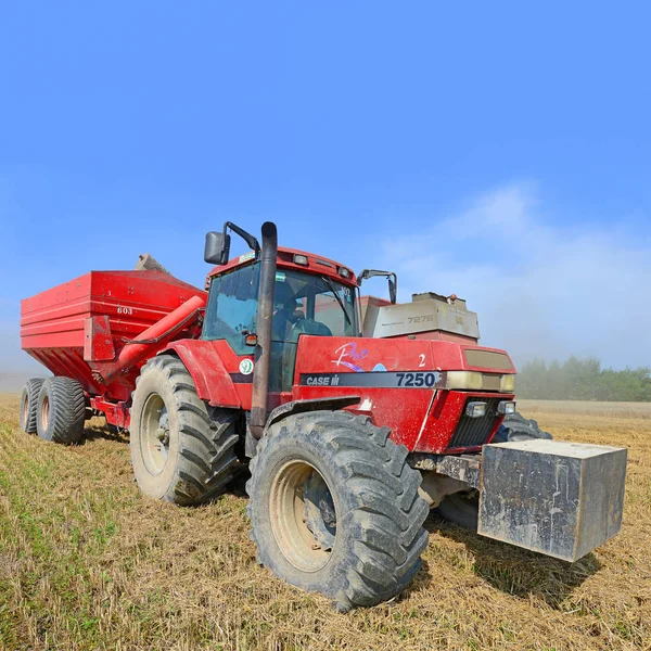 Kalush Ukraine July Modern Tractor Tank Transporting Grain Field Town — Stock Photo, Image