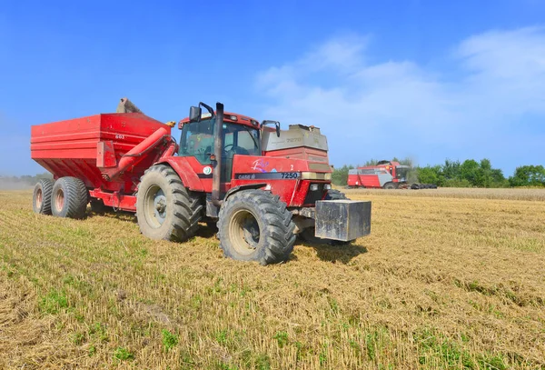 Kalush Ukraine July Modern Tractor Tank Transporting Grain Field Town — Zdjęcie stockowe