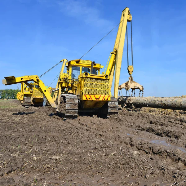 Pipelayer Sobre Reparação Gasoduto — Fotografia de Stock