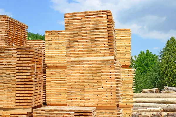 stack of wood planks in the warehouse