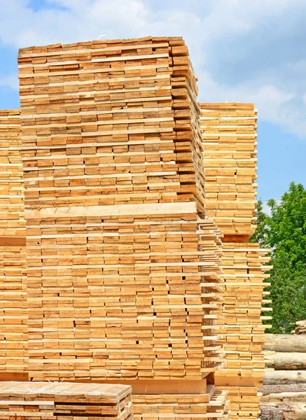 stack of wood planks in the warehouse