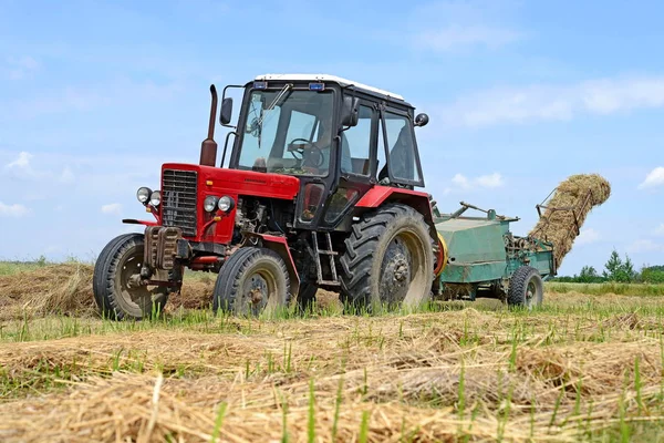 Dolyna Ukraine June 2018 Harvesting Hay Fields Organic Farm Town — Photo
