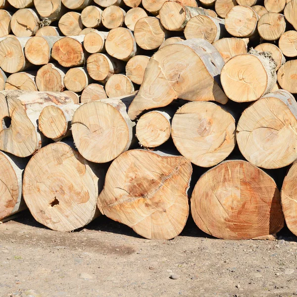 Stapel Houtblokken Houten Ondergrond — Stockfoto