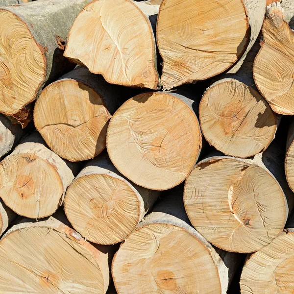 Stapel Houtblokken Houten Ondergrond — Stockfoto