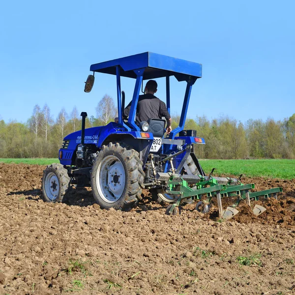 Man Tractor Plowing Field — Stockfoto