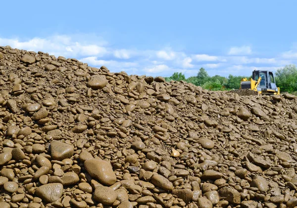 Bulldozer Performs Works Tideway Mountain Small River — 图库照片