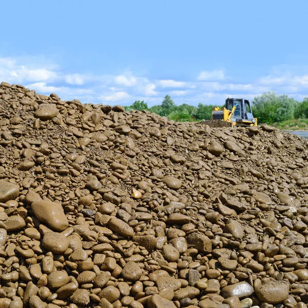 Bulldozer Performs Works Tideway Mountain Small River — ストック写真