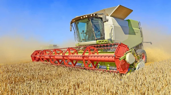 Kalush Ukraine July 2015 Modern Combine Harvesting Grain Field Town — Stock Photo, Image