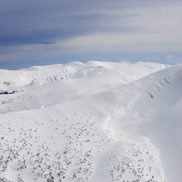 Winter on a hillside in a mountain landscape.