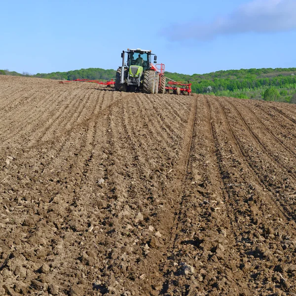 Kalush Ukraine April 2016 Planting Corn Trailed Planter Field Town — Stock Photo, Image