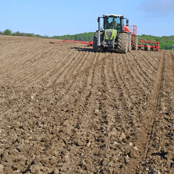 Kalush Ukraine April 2016 Planting Corn Trailed Planter Field Town — Stock Photo, Image