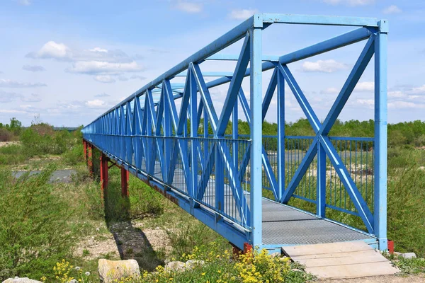 Bir Yaya Geçidi Aracılığıyla Bir Dağ Dere Köprüsü — Stok fotoğraf