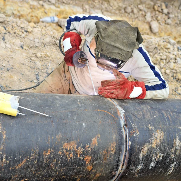 Soudeur Sur Les Réparations Pipeline — Photo