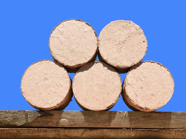 Briquette fuel from wood shavings of oak and beech. Briquettes fuel from wood shavings of oak and beech.