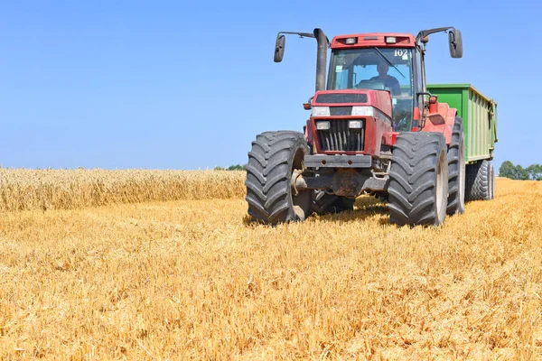 Modern tractor with a trailer for harvesting grain Modern tractor with a trailer for harvesting grain