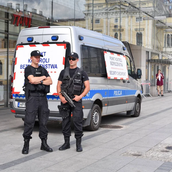 Krakow Republic Poland July 2017 Police Patrol Prowl Car City — стоковое фото