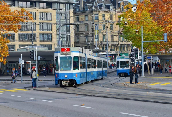 Zürich Schweiz November 2018 Spårvagn Gatorna Staden — Stockfoto