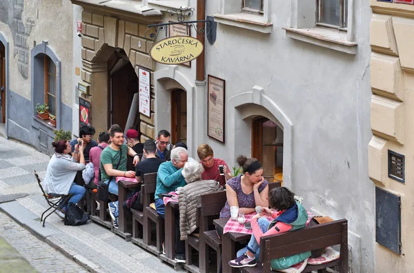 Prag Tjeckien Maj 2018 Tabeller Restaurang Gamla Gatorna Staden — Stockfoto